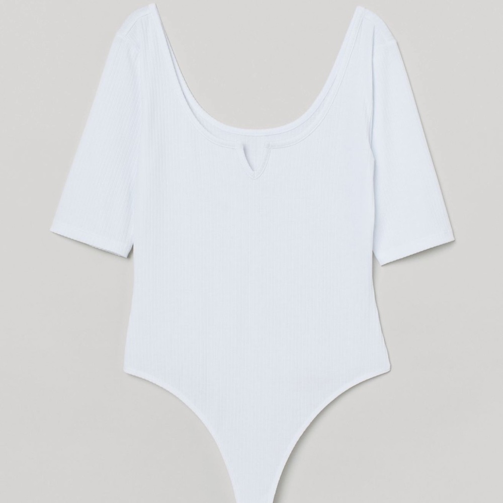 H&M White Ribbed Thong Bodysuit womens XL